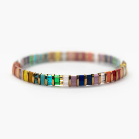 Rainbow & Gold Miyuki Tile Beads Bracelet