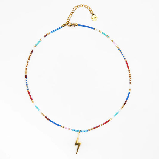 Fine Beaded  Lightning Bolt Necklace - Gold