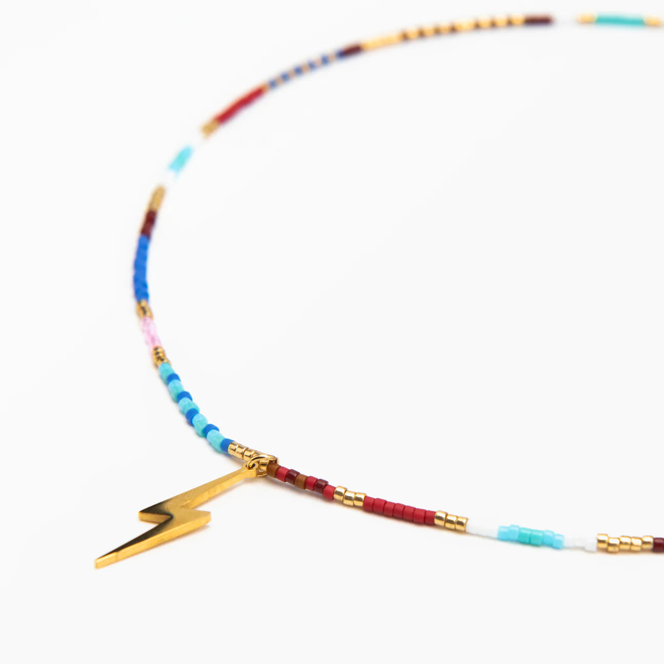 Fine Beaded  Lightning Bolt Necklace - Gold