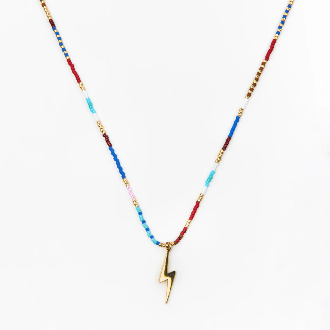 Fine Beaded  Lightning Bolt Necklace - Gold