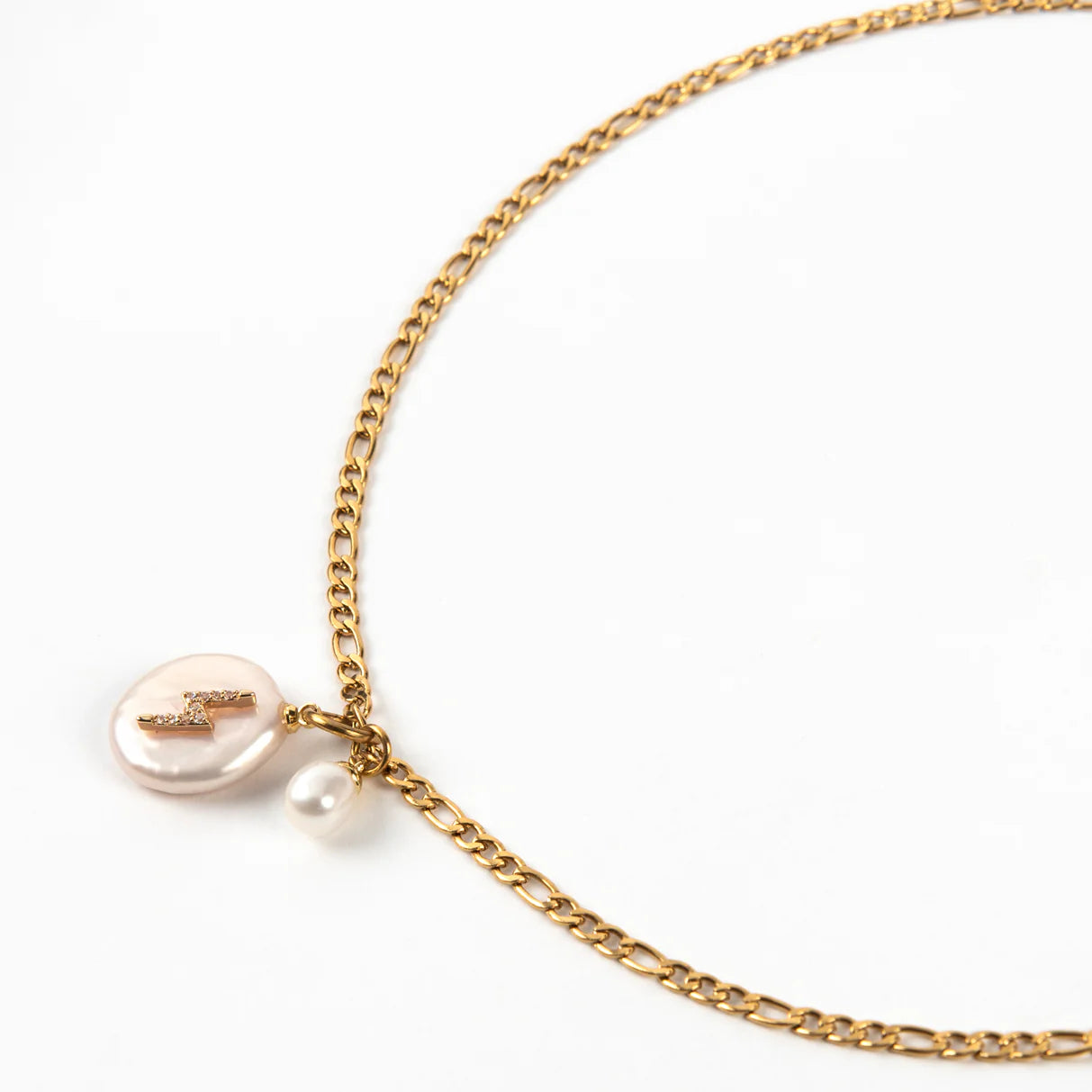 Iris Gold Plated Pearl Lightening Bolt Necklace - Gold