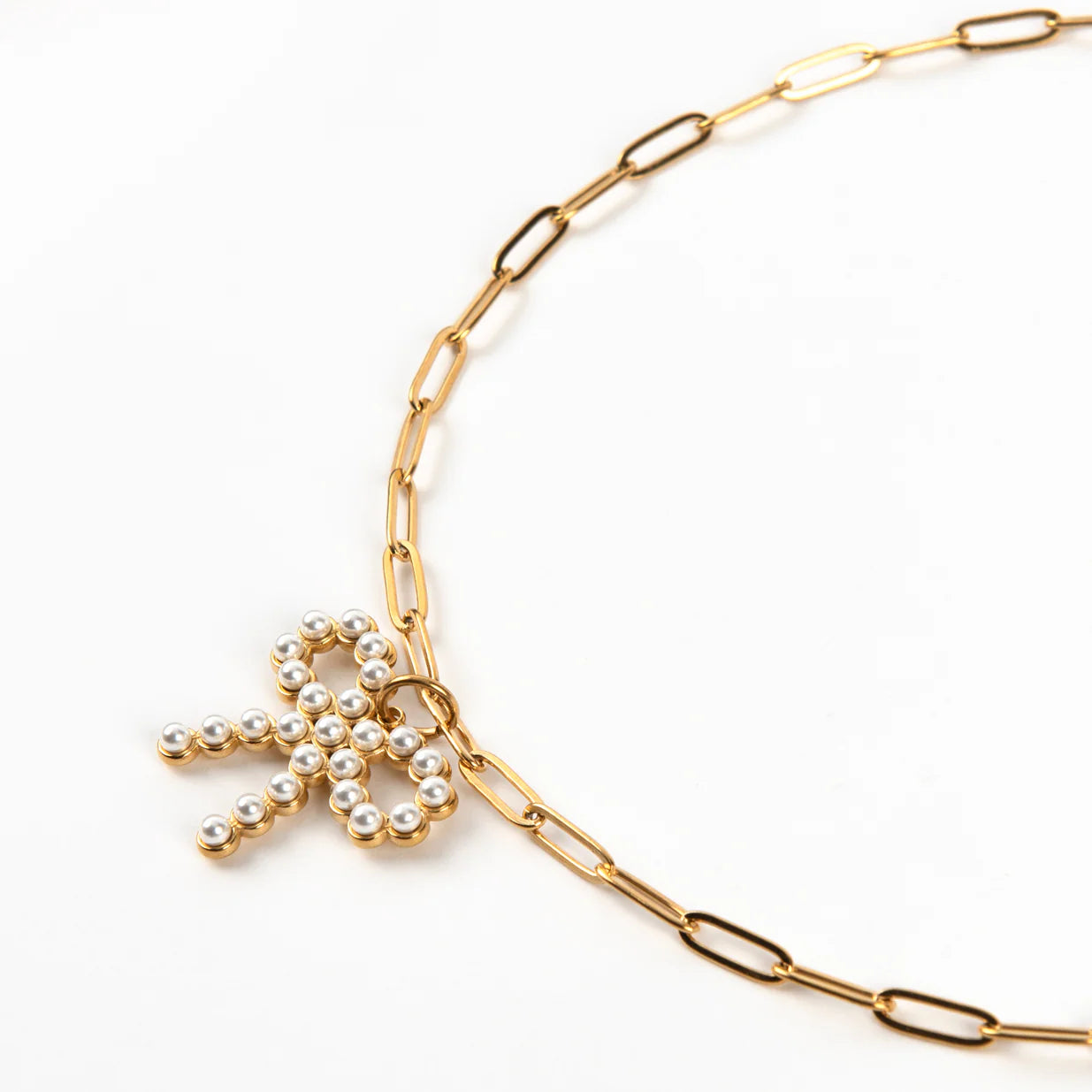 Stella Pearl Bow Necklace - Gold Plated