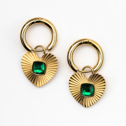 CiCi Gold Plated Heart Green Gem Stone Earrings