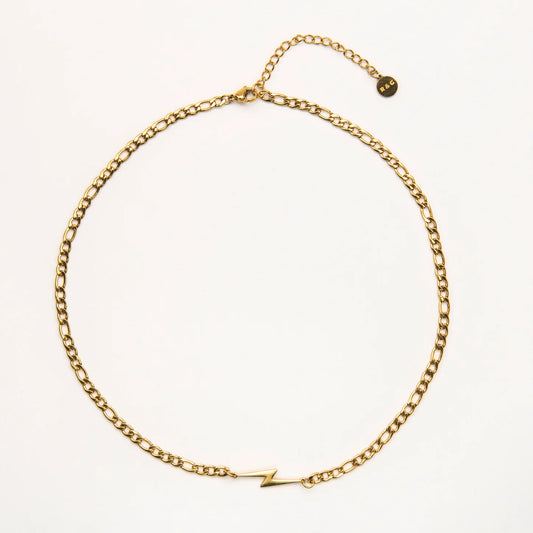Gold Plated Figaro Lightning Bolt Necklace