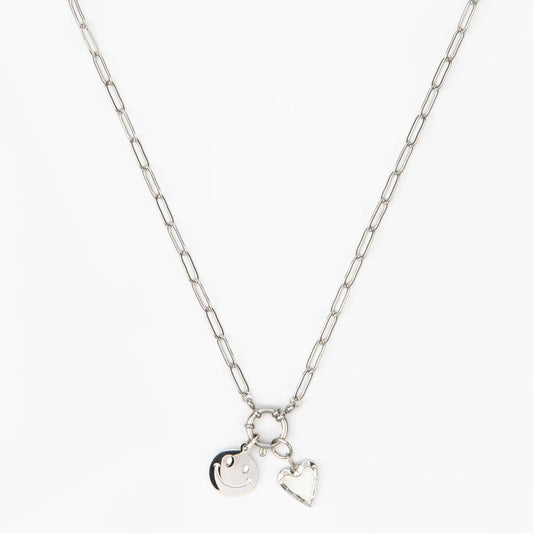 Betsy Heart & Smile Silver Necklace