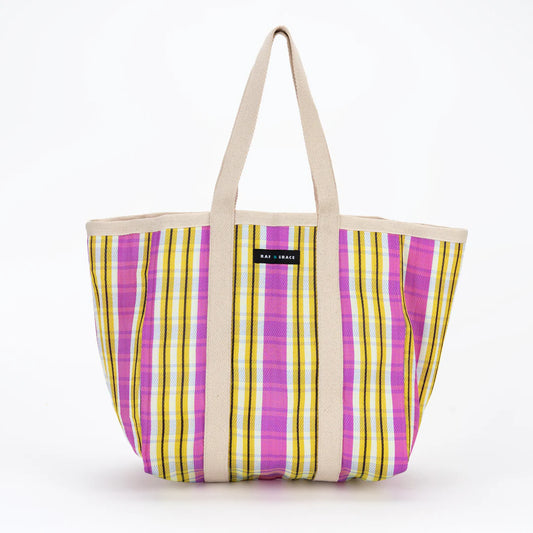 Large Recycled Plastic Yellow & Pink Stripe Shopper
