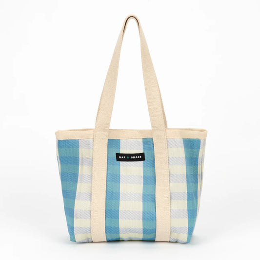 Recycled Plastic Sky Blue & Ecru Striped Mini Shopper Bag