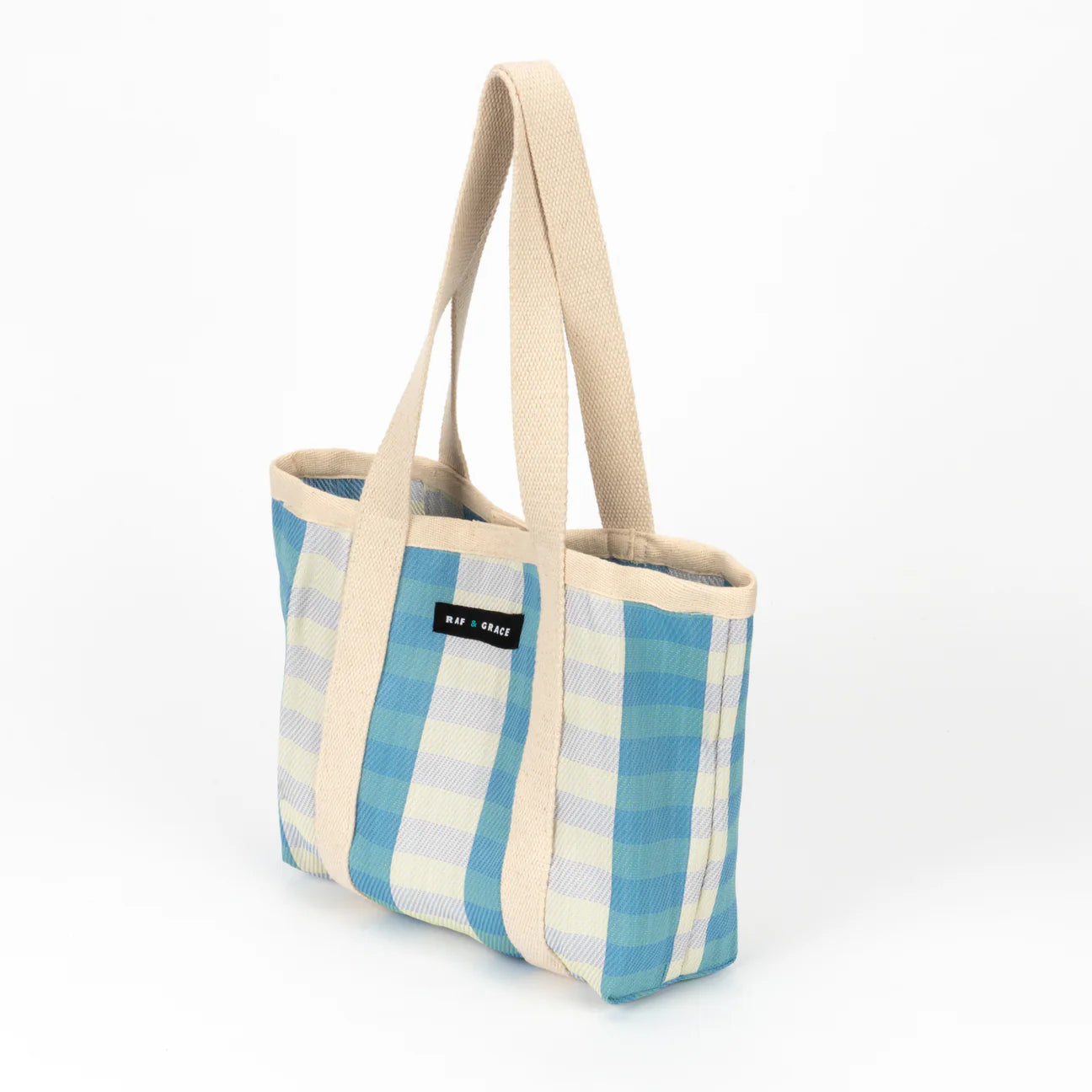 Recycled Plastic Sky Blue & Ecru Striped Mini Shopper Bag