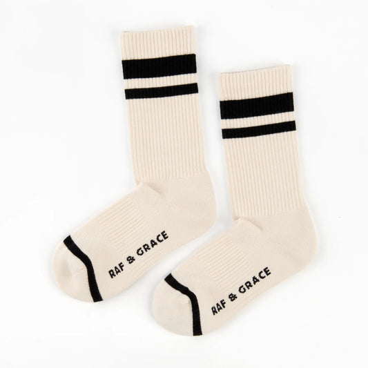 Luxe Cotton Sports Socks - Ecru & Black