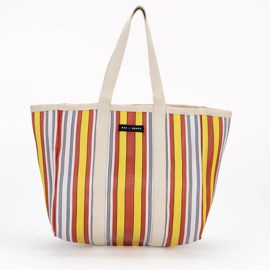 Large Recycled Plastic Yellow, Red & White Stripe Shopper