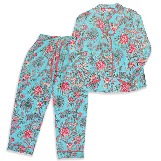 Botanical Print Pyjama Set - Turquoise