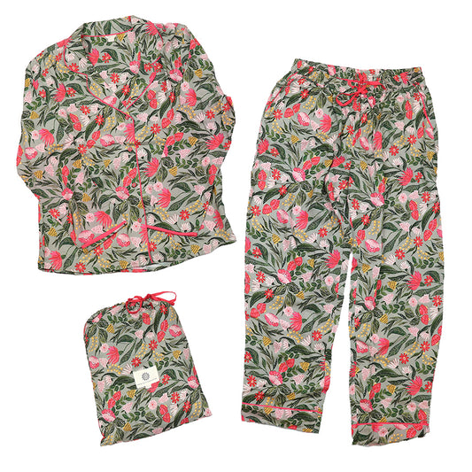 Pink Mix Tropical Print Luxury Pyjama Set