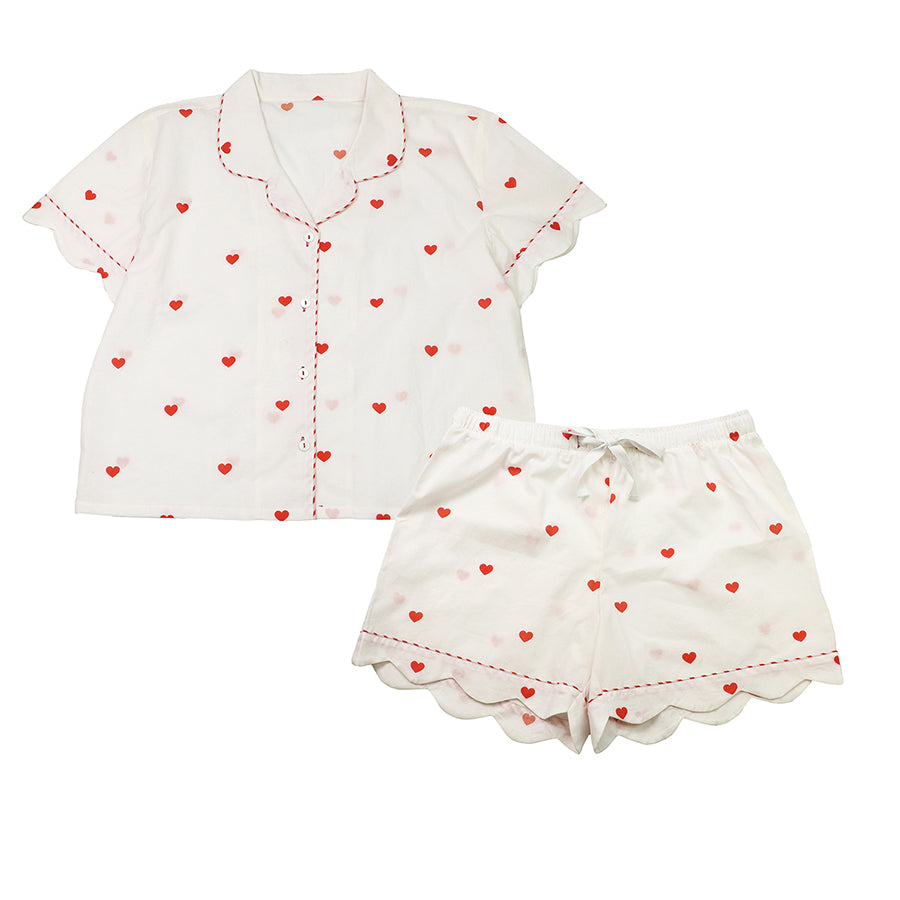 Hearts Shorts & Blouse Pyjama Set