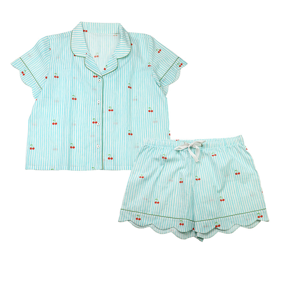 Cherry Stripe Shorts & Blouse Pyjama Set
