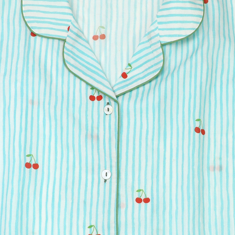 Cherry Stripe Shorts & Blouse Pyjama Set