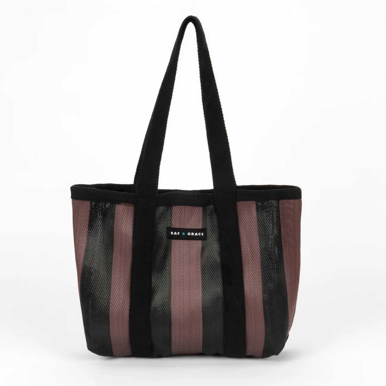 Recycled Plastic Fig Brown & Black Striped Mini Shopper Bag