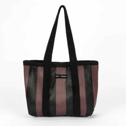 Recycled Plastic Fig Brown & Black Striped Mini Shopper Bag