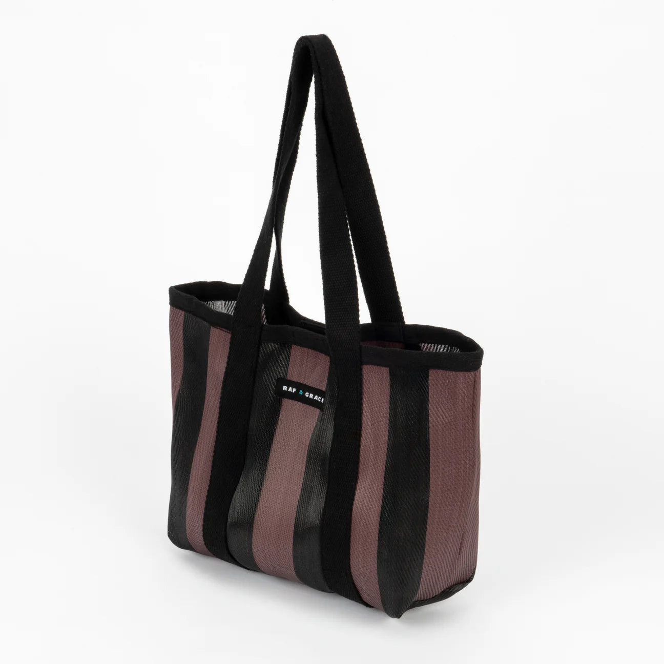Recycled Plastic Fig Brown & Black Striped Mini Shopper Bag