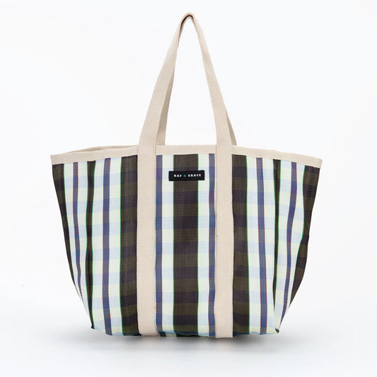 Large Recycled Plastic Black, White and Navy Stripe Shopper