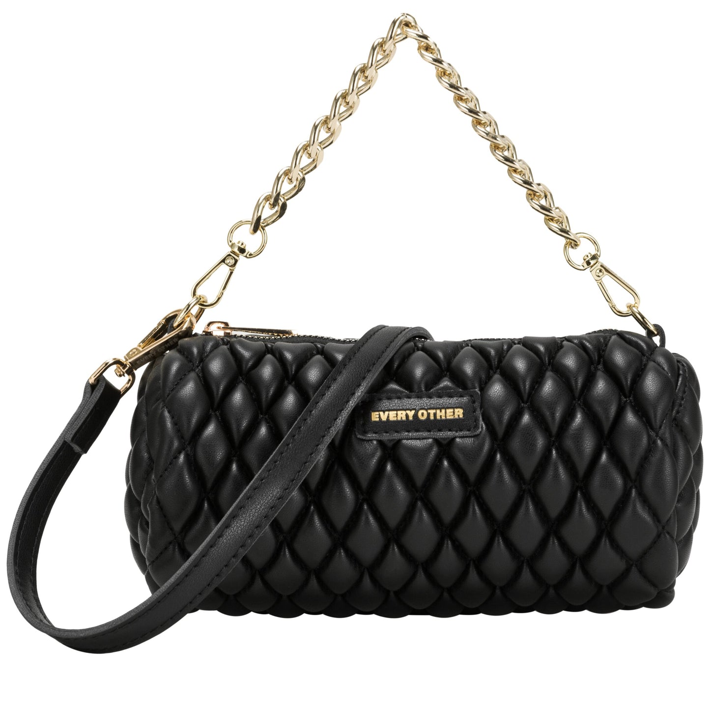 Quilted Cylinder Cross Body Bag - Black