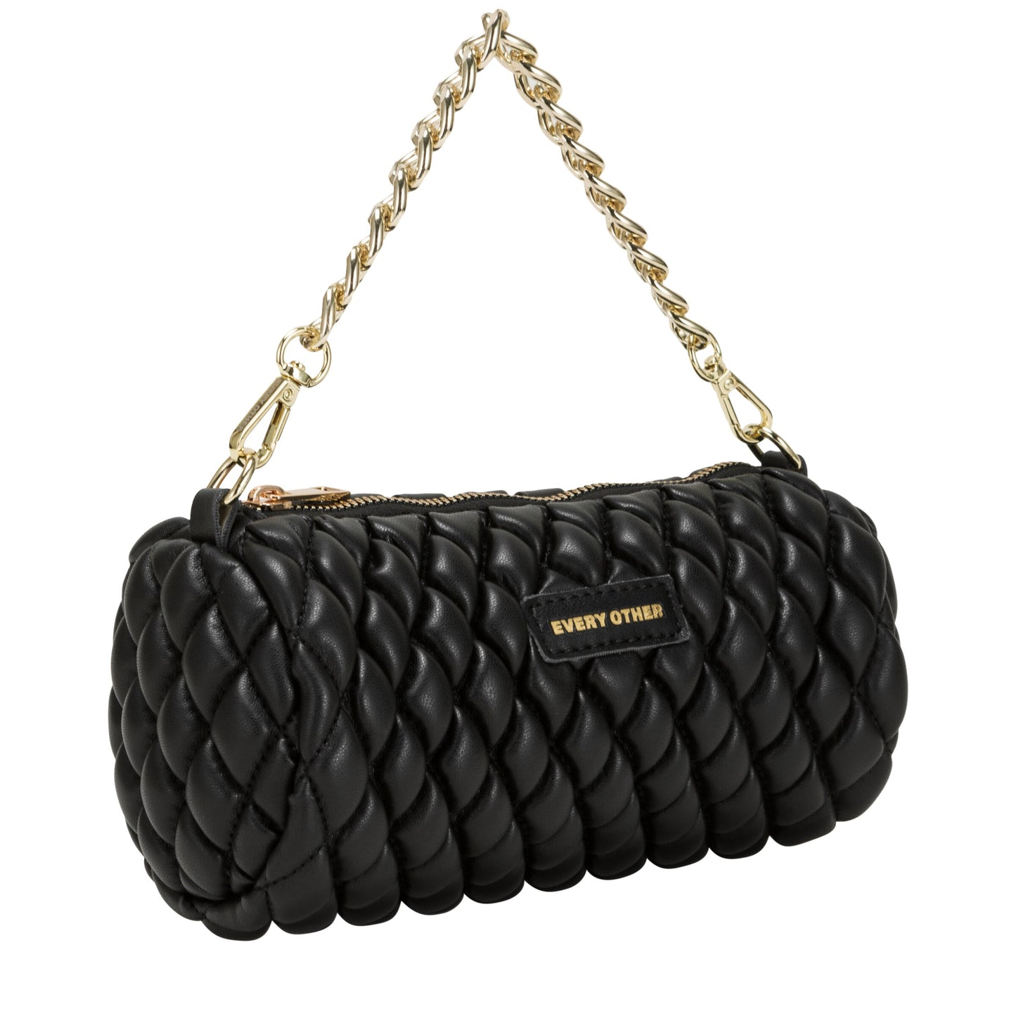 Quilted Cylinder Cross Body Bag - Black