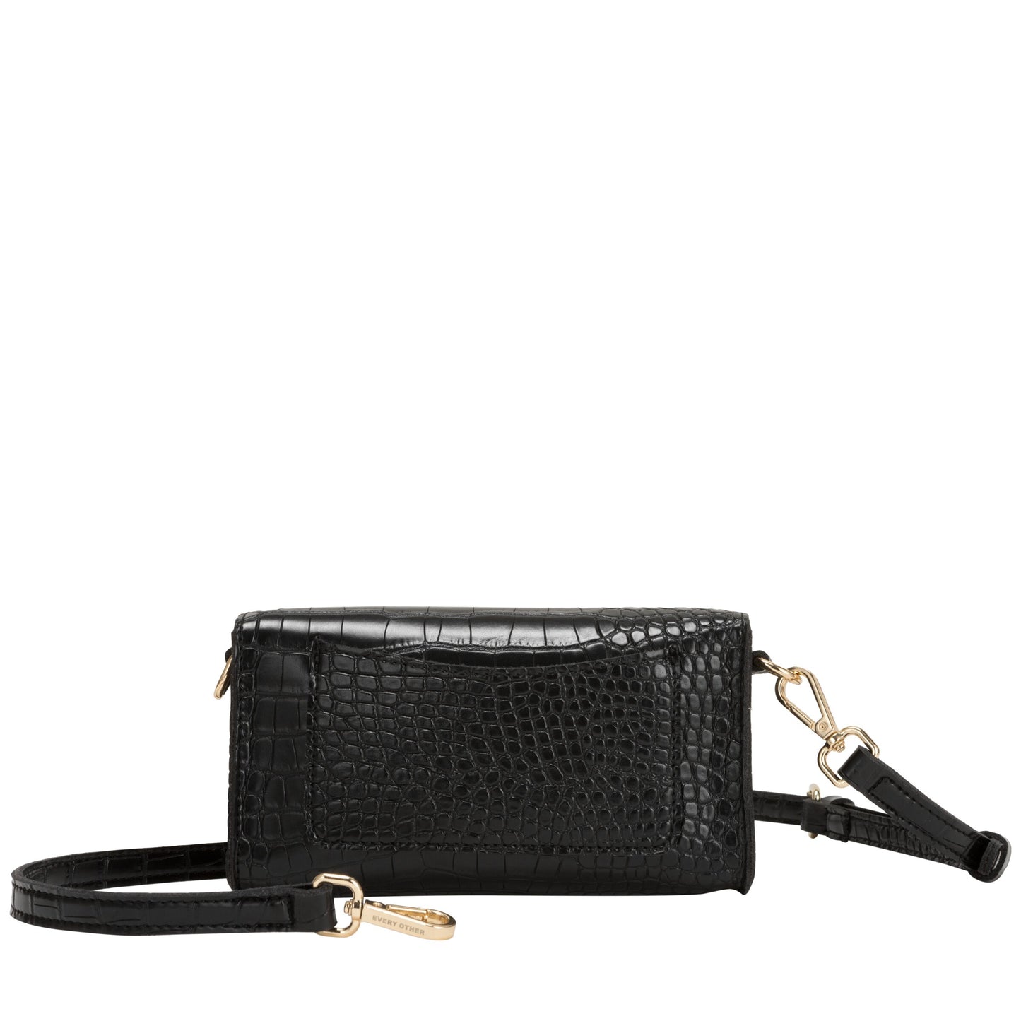 Croc Flap Over Shoulder Crossbody - Black