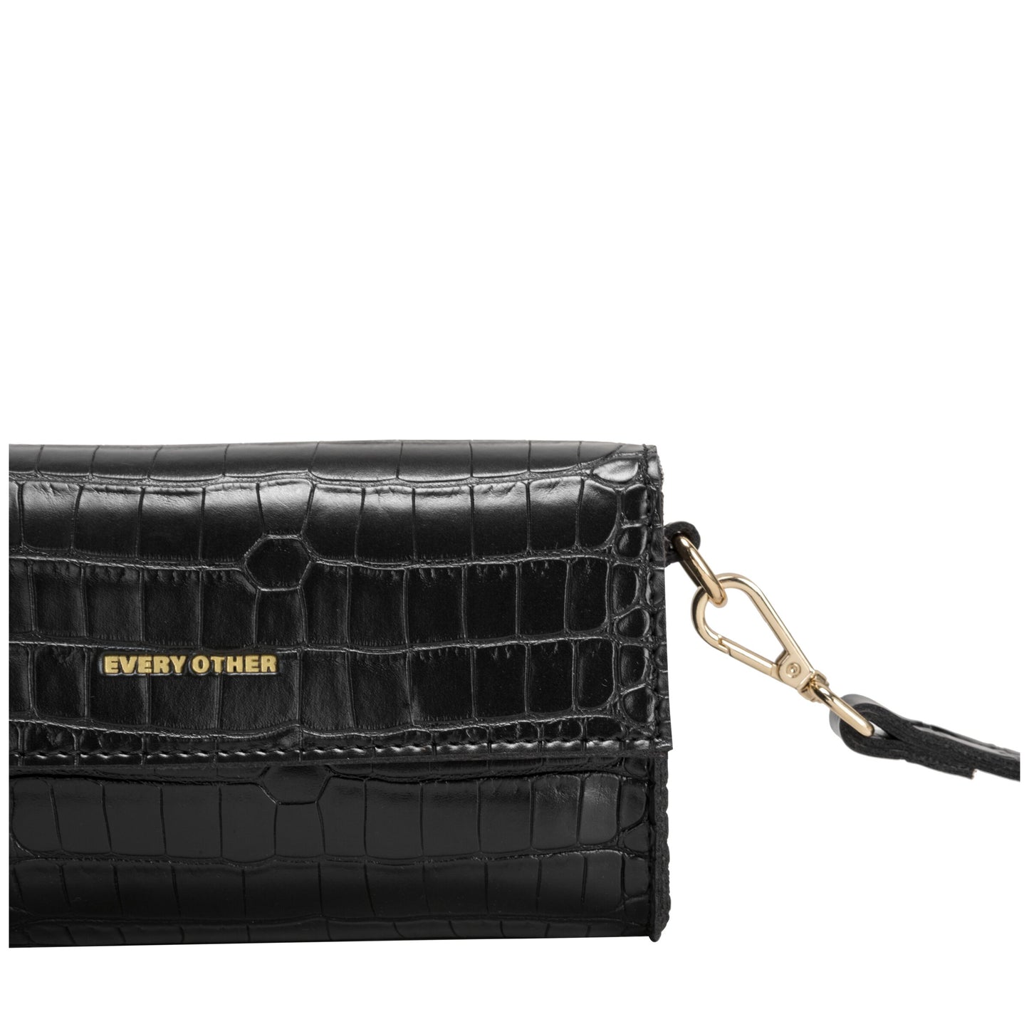 Croc Flap Over Shoulder Crossbody - Black
