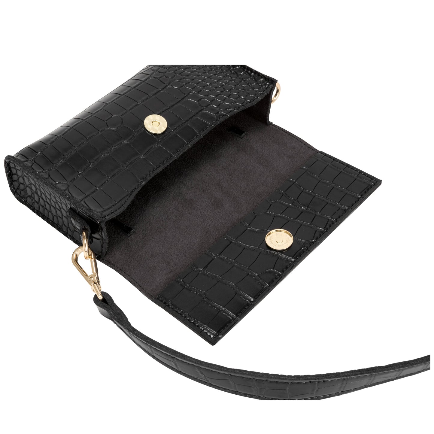 Croc Flap Over Shoulder Crossbody - Black