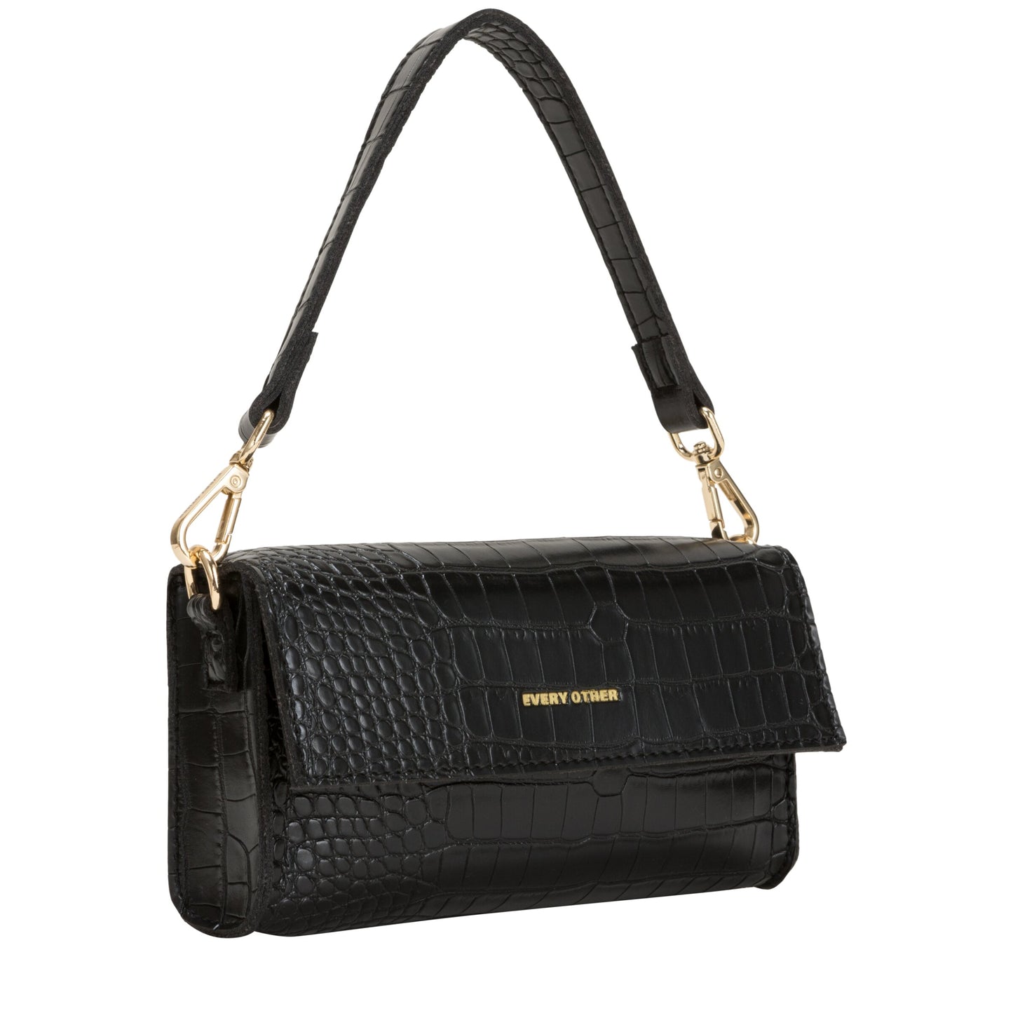 Croc Flap Over Shoulder Crossbody - Black