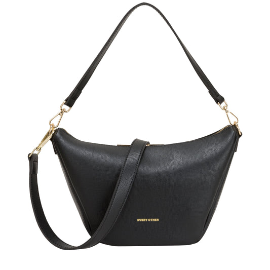 Medium V Line Shoulder Bag - Black