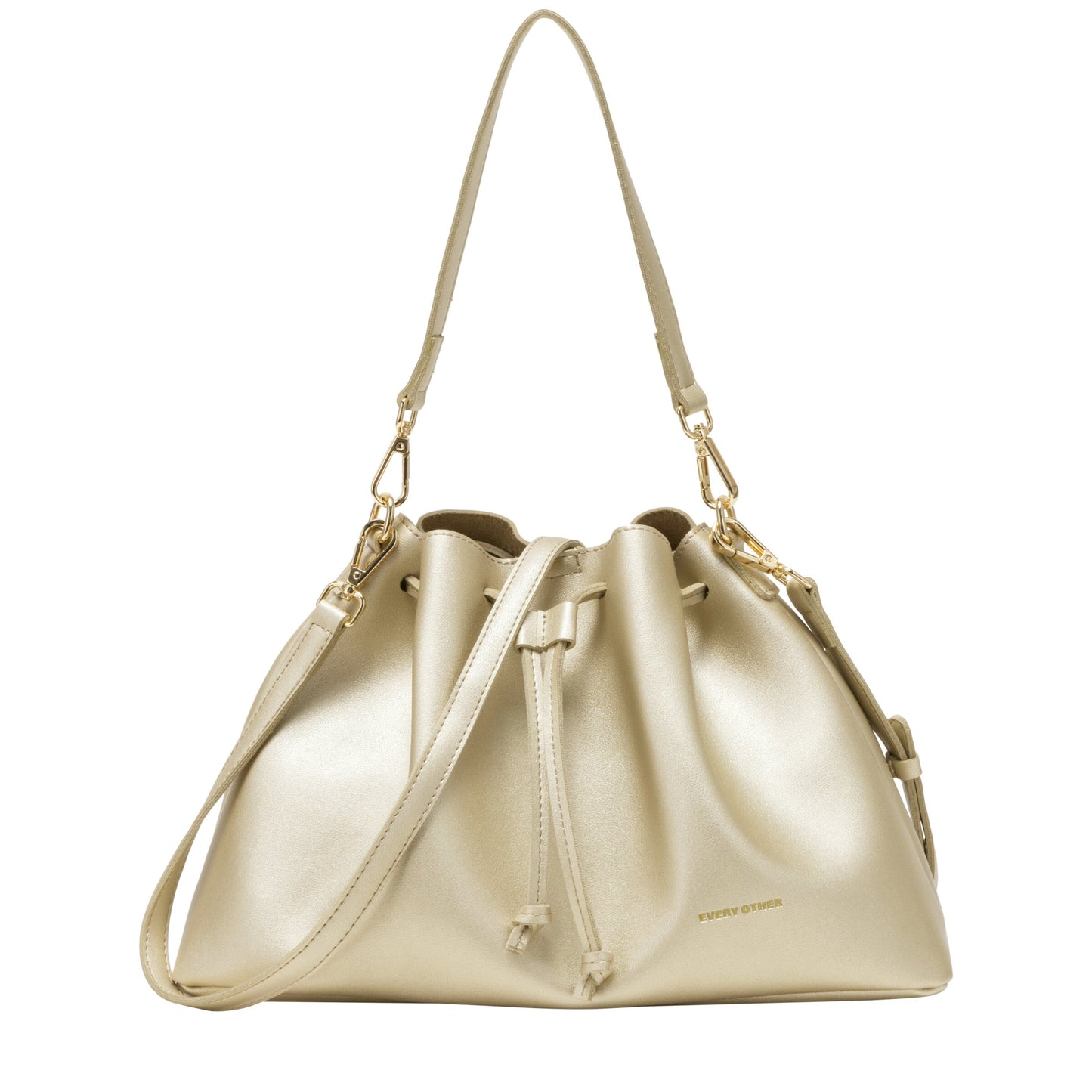 Drawstring Shoulder Cross Body Bag - Gold