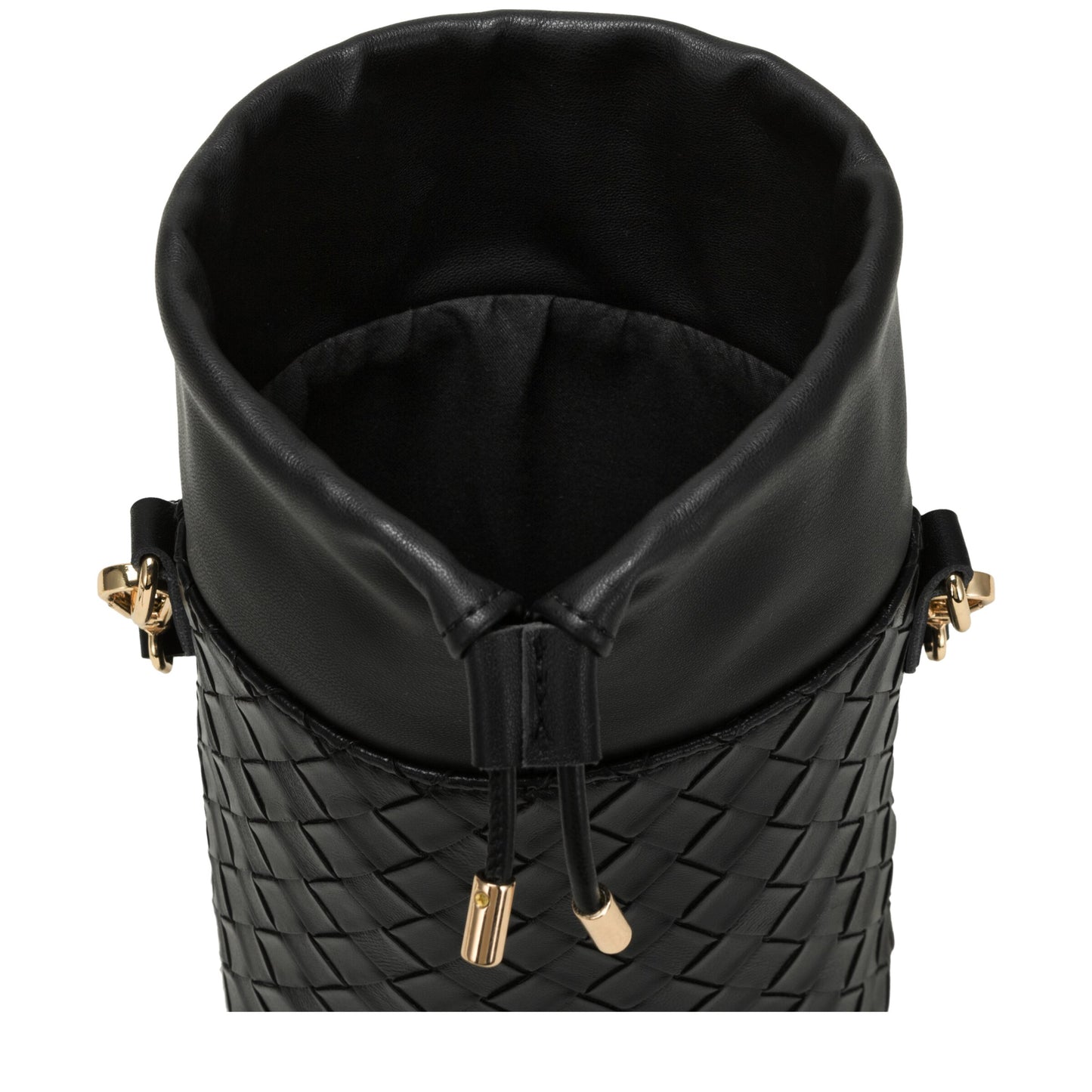 Woven Drawstring Bucket Bag - Black