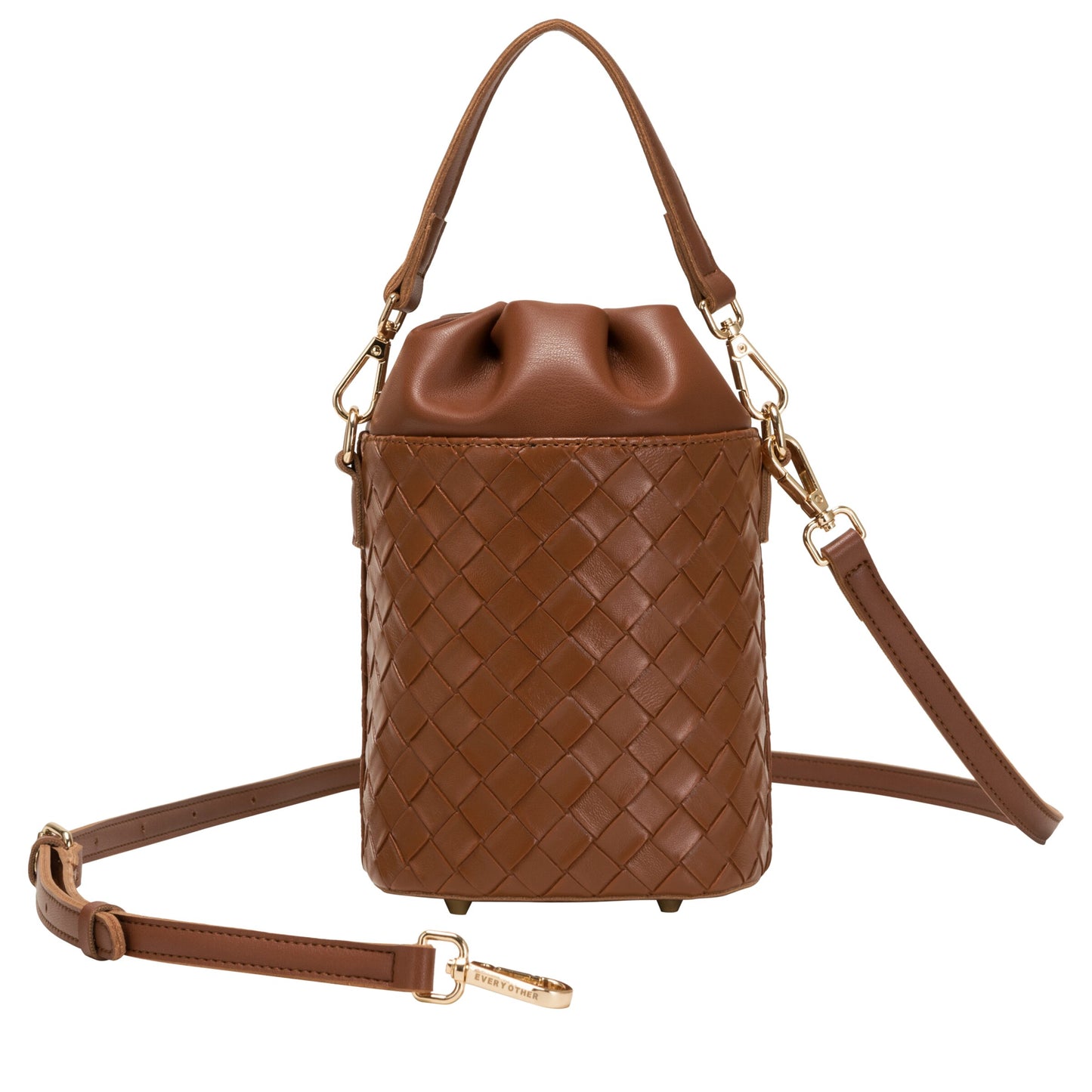 Woven Drawstring Bucket Bag - Brown