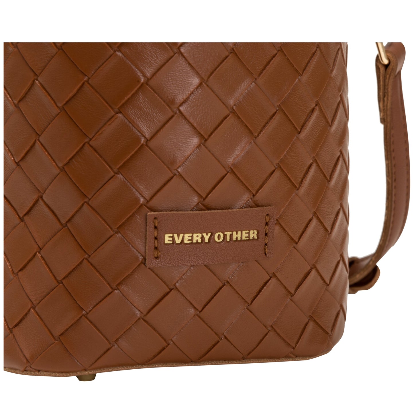 Woven Drawstring Bucket Bag - Brown