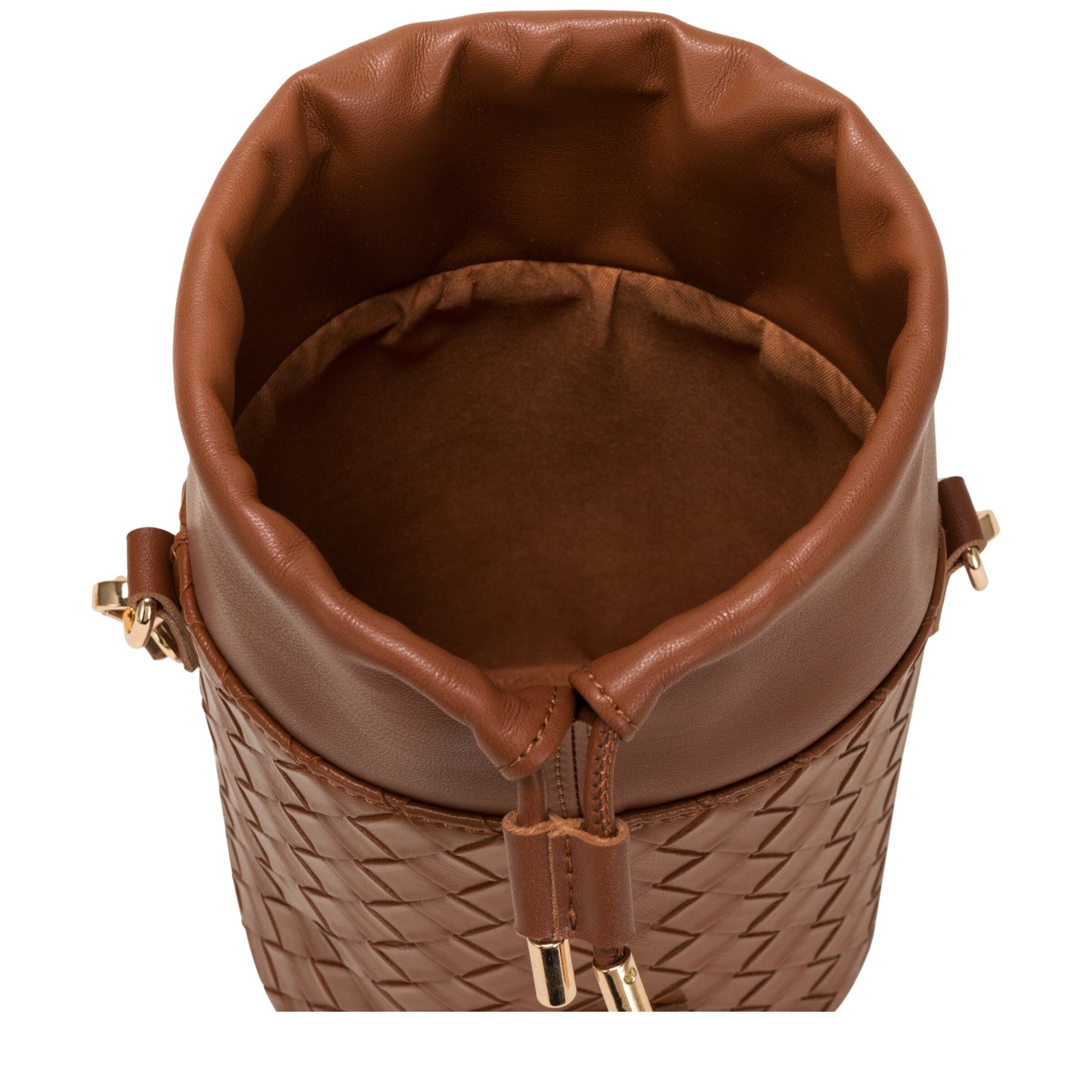 Woven Drawstring Bucket Bag - Brown