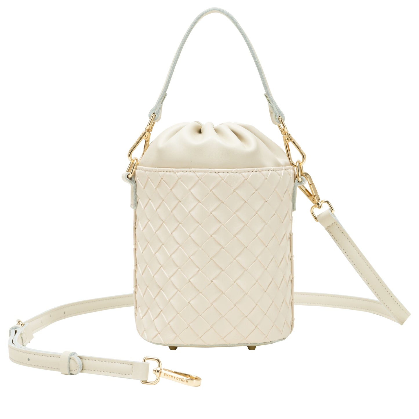 Woven Drawstring Bucket Bag - Off White