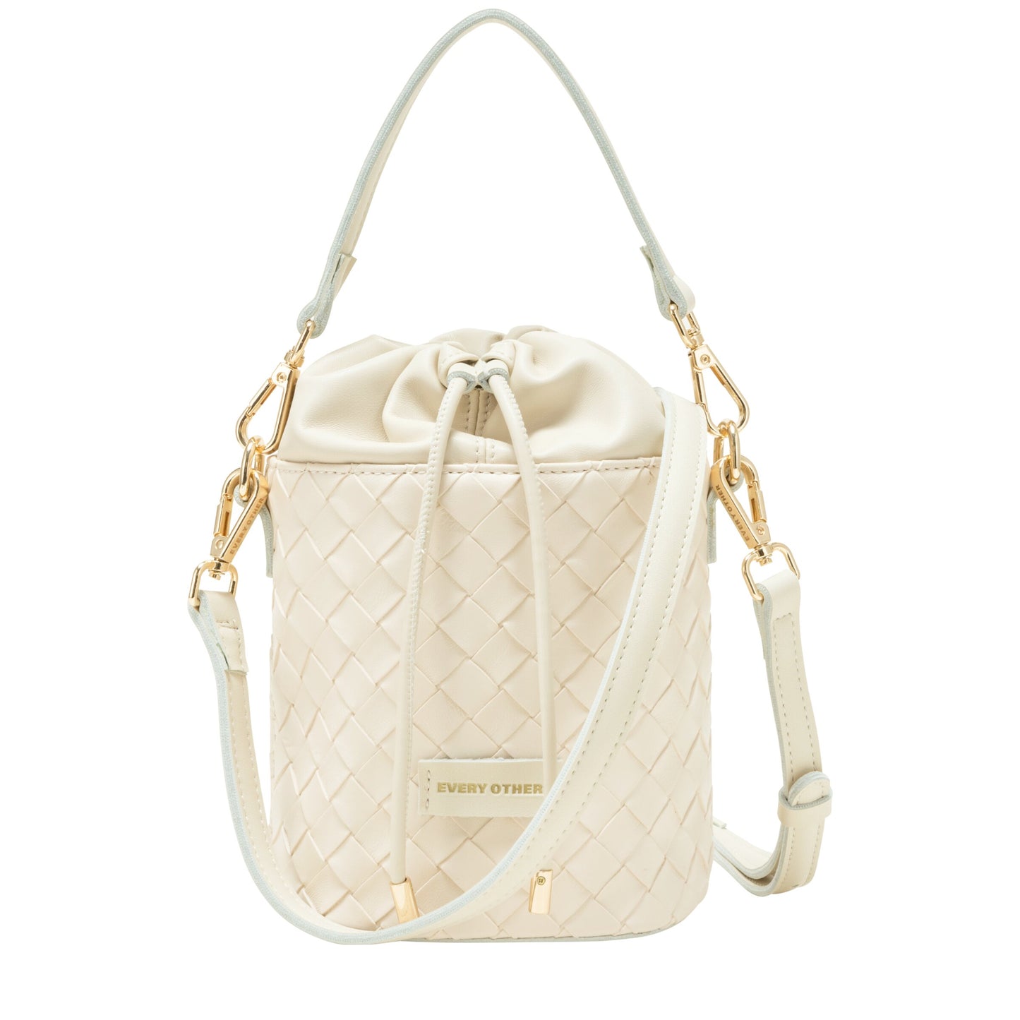 Woven Drawstring Bucket Bag - Off White