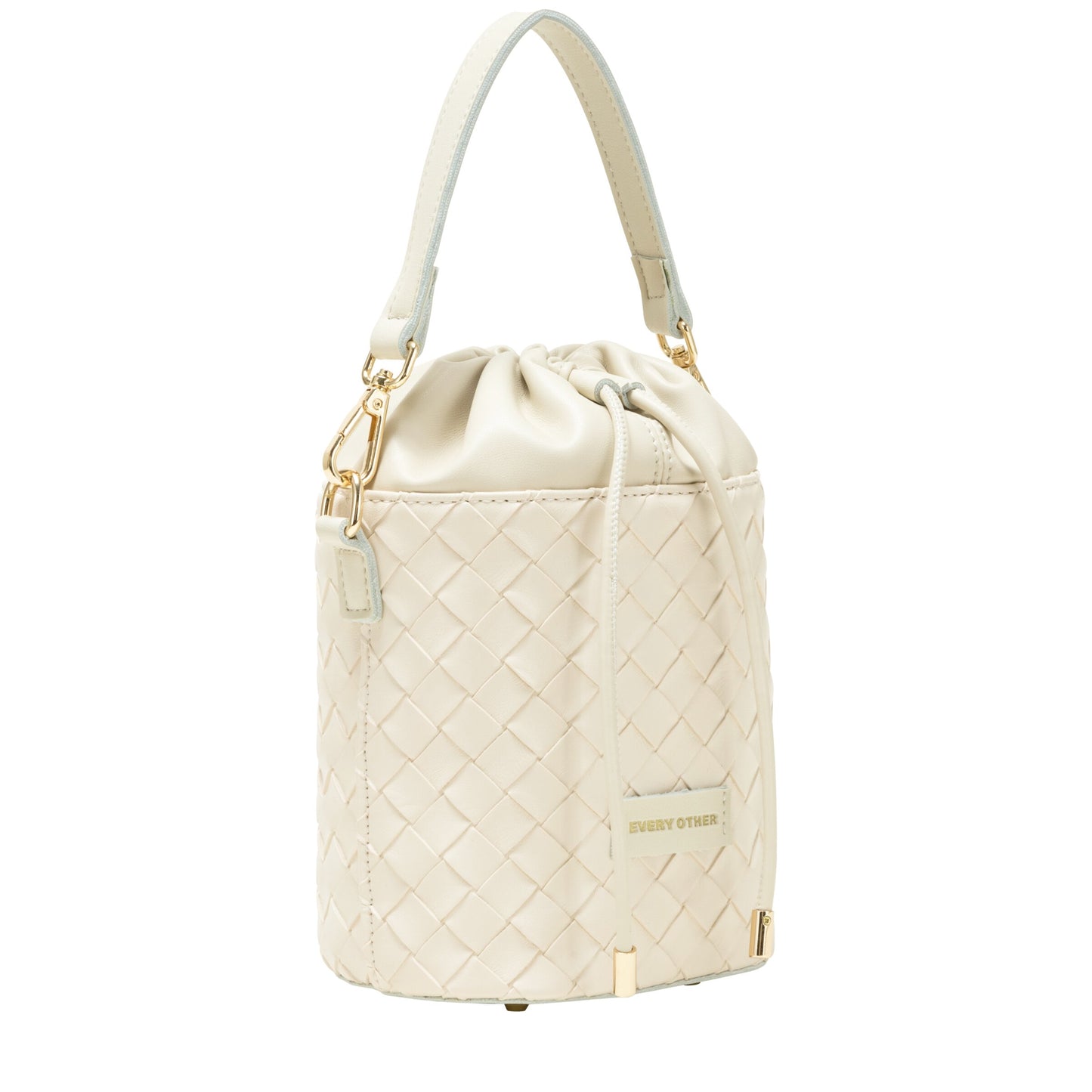 Woven Drawstring Bucket Bag - Off White