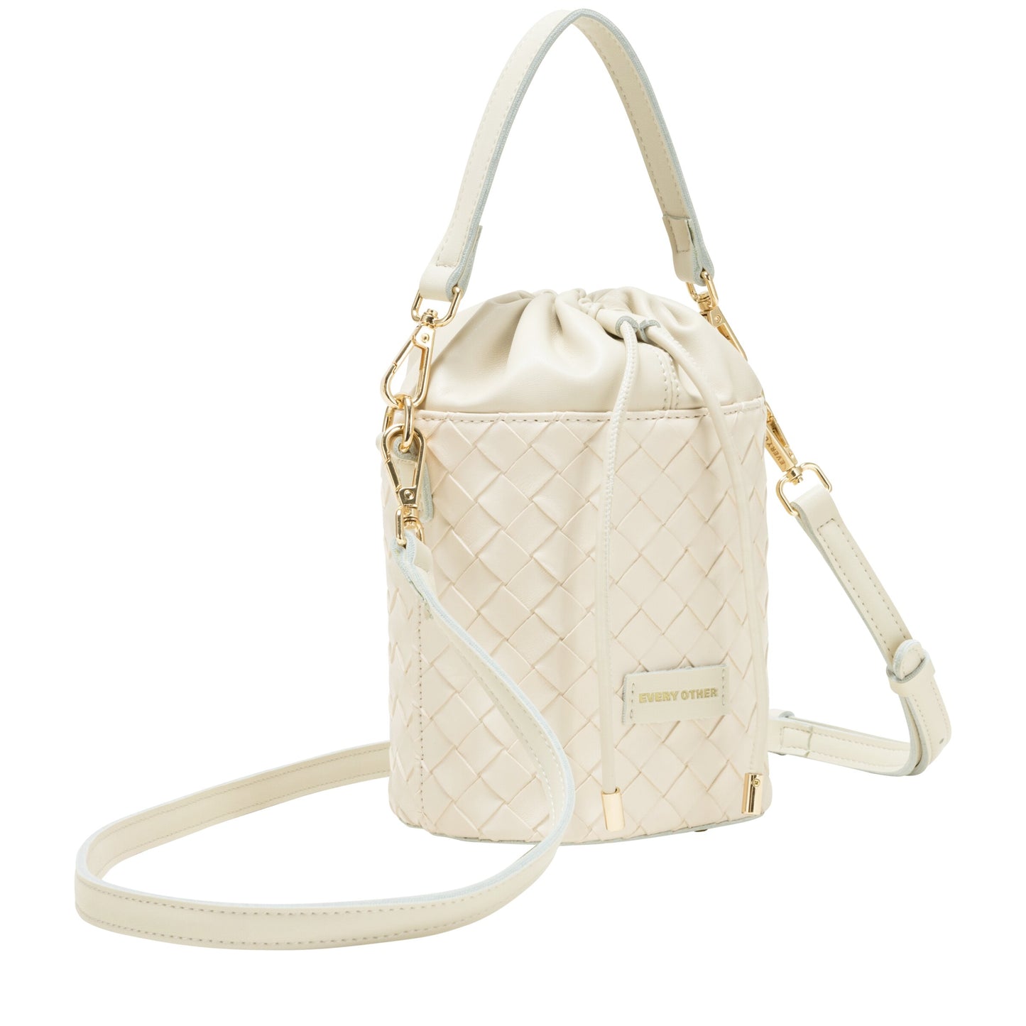 Woven Drawstring Bucket Bag - Off White