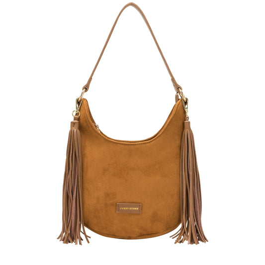 Medium Scoop Top Tassle Bag - Tan