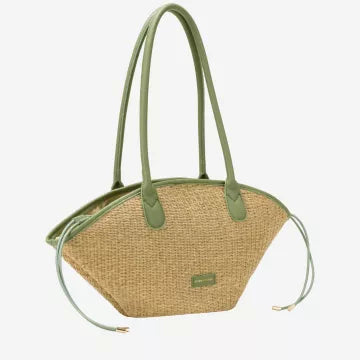 Straw Curve Top Grab Bag - Olive