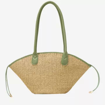 Straw Curve Top Grab Bag - Olive