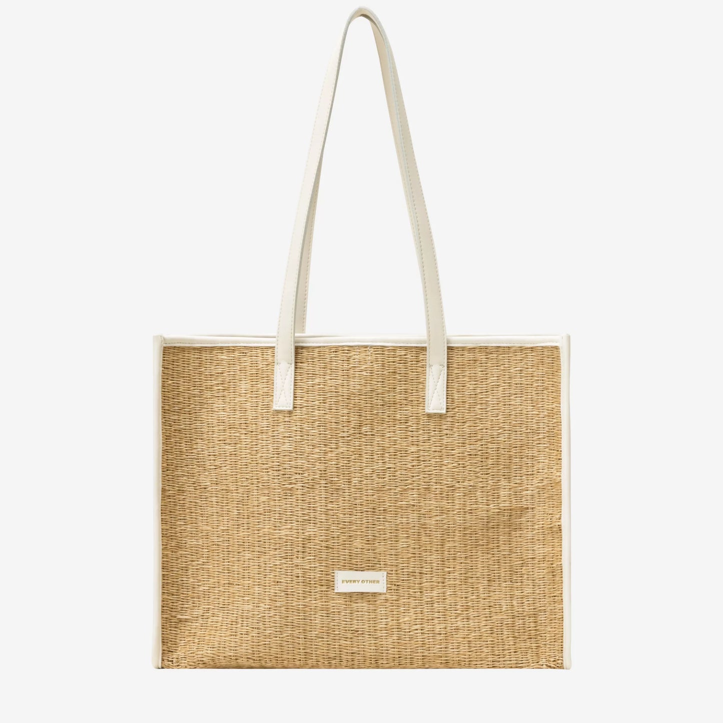 Straw Box Tote Bag - White