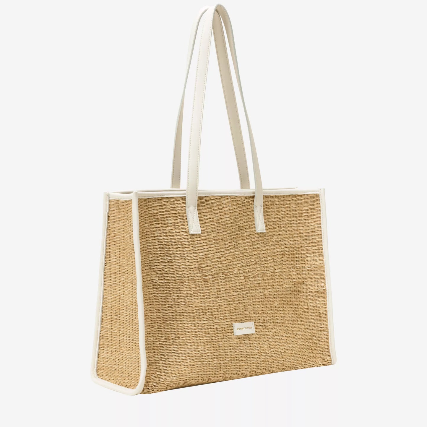 Straw Box Tote Bag - White