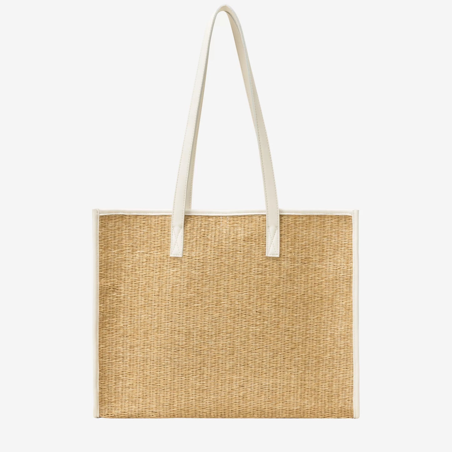 Straw Box Tote Bag - White