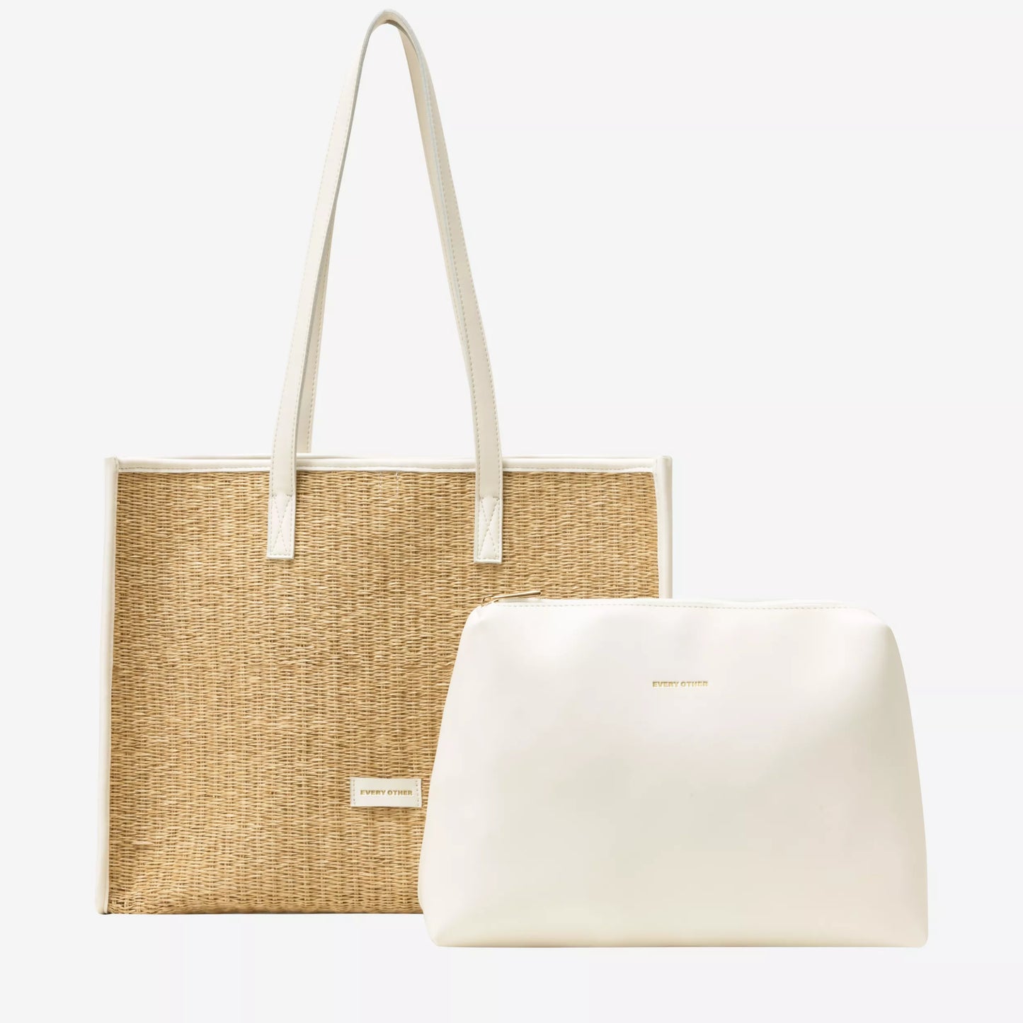 Straw Box Tote Bag - White