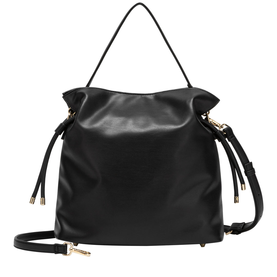 Drawstring Shoulder Cross Body Bag - Black