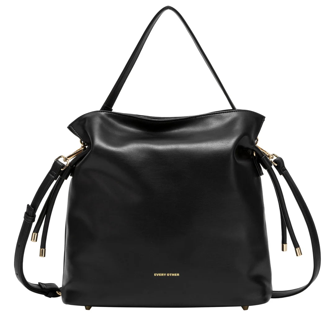 Drawstring Shoulder Cross Body Bag - Black