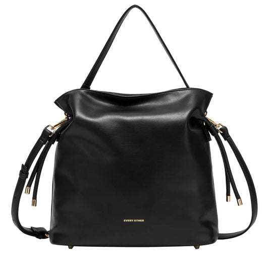 Drawstring Shoulder Cross Body Bag - Black