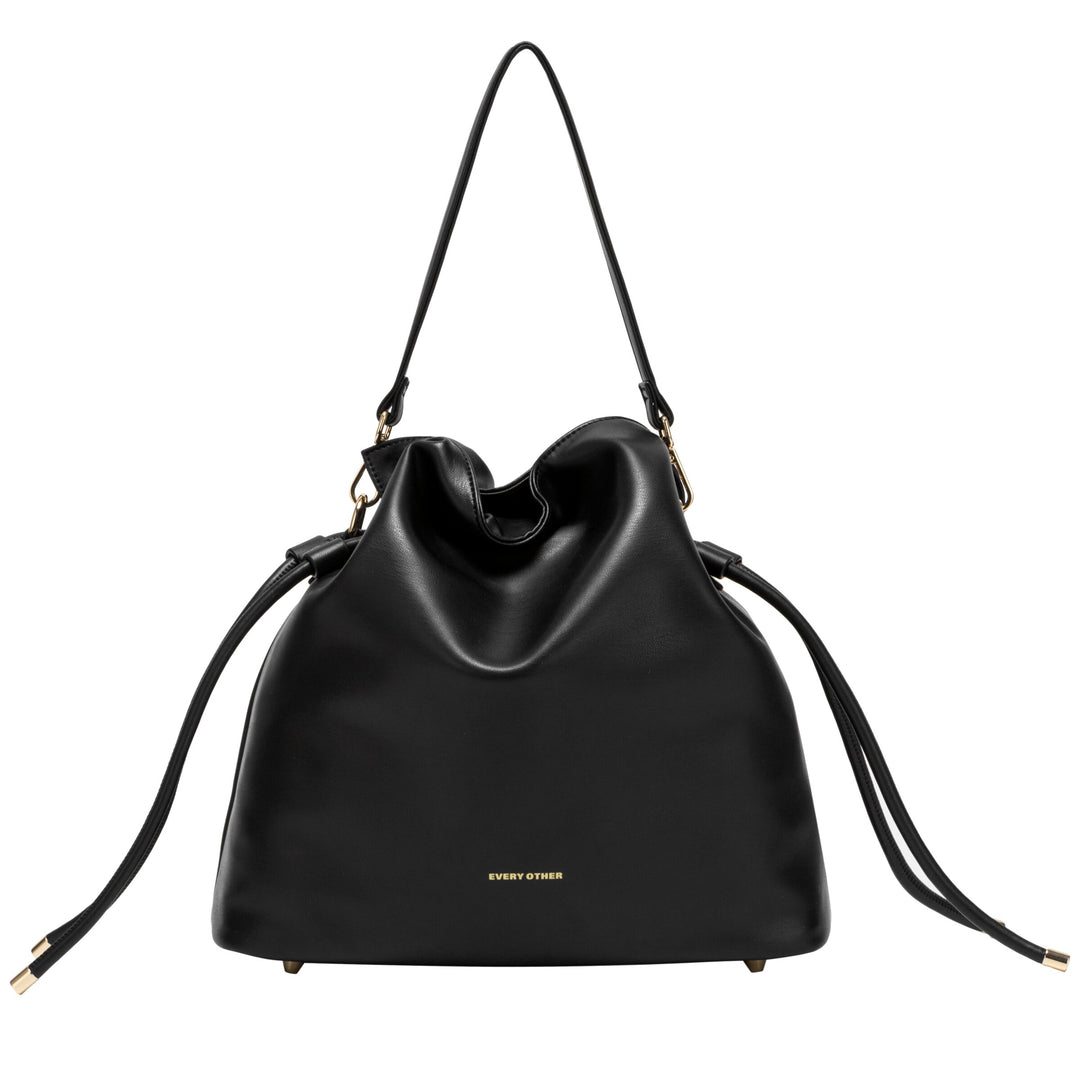 Drawstring Shoulder Cross Body Bag - Black
